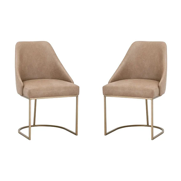 Essentials For Living Parissa Dining Chair, Set of 2 Ivanhoe Toast, Brushed Gold 6011.IVT-BGLD