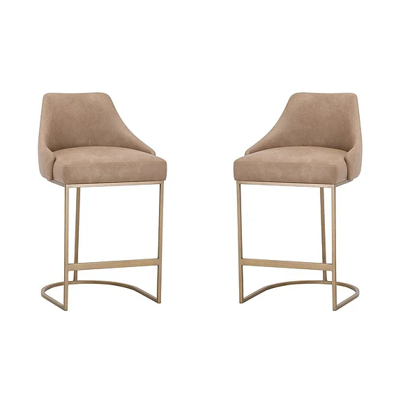 Essentials For Living Parissa Counter Stool, Set of 2 Ivanhoe Toast, Brushed Gold 6011CS.IVT-BGLD
