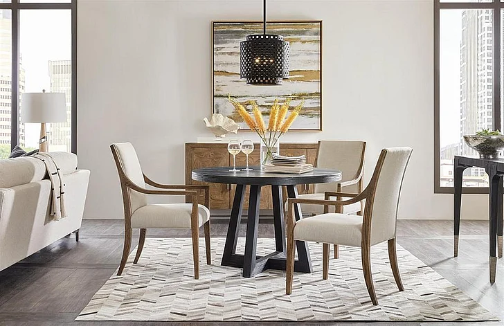 Hooker Furniture Chapman 5-Peice Shou Sugi Ban Petite Round Dining Room Set in Charred Black