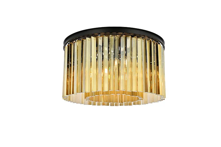 Elegant Sydney 8 Light Matte Black Flush Mount Golden Teak (Smoky) Royal Cut Crystal 1208F26MB-GT/RC