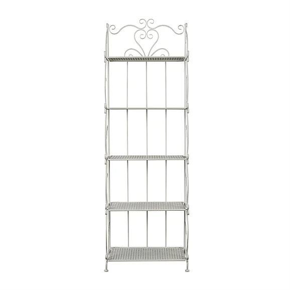 UMA White Metal Scroll Indoor Outdoor Tall Folding 5 Shelves Bakers Rack, 24 x 13 x 73 | 60530