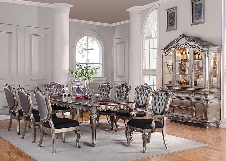 Acme Chantelle 9PC Dining Room Set in Antique Platinum