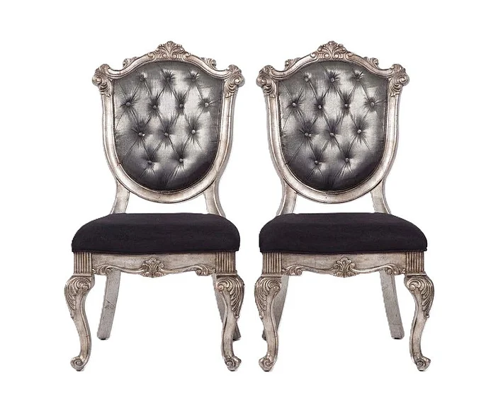 Acme Chantelle Button Tufted Back Seat Dining Side Chair (Set of 2) in Antique Platinum 60542