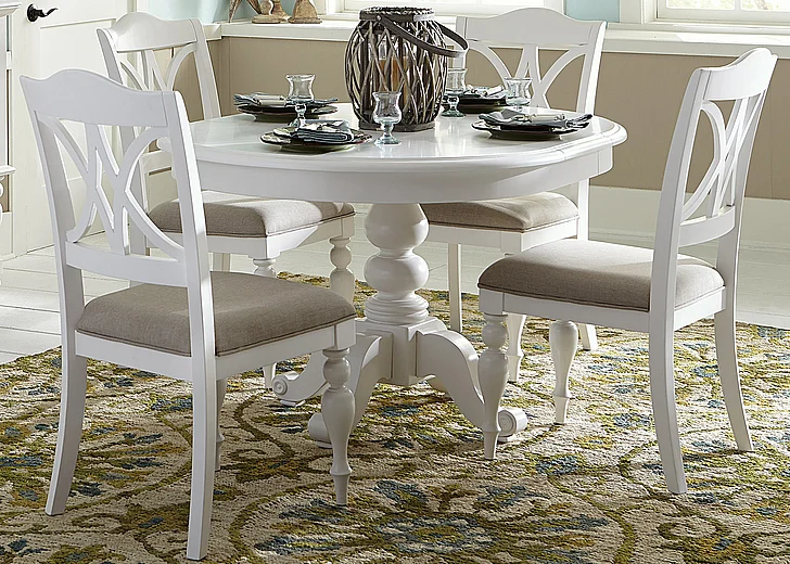 Liberty Furniture Summer House 5pc Round Pedestal Dining Set in Oyster White