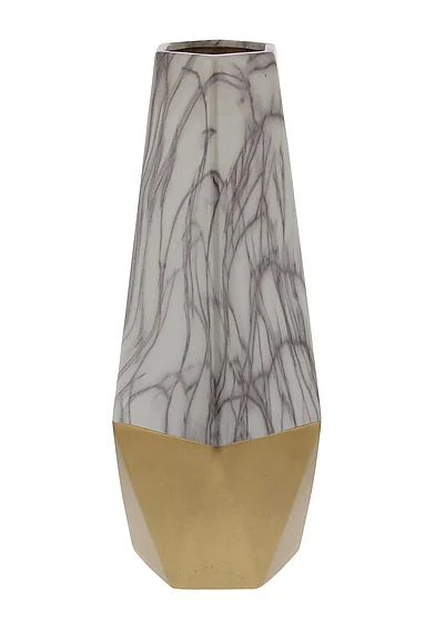 UMA Gold Ceramic Faux Marble Decorative Vase with Gold Base, 7" x 7" x 18" | 60747 CLOSEOUT