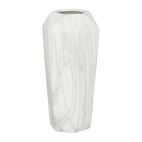 UMA White Ceramic Faux Marble Decorative Vase, 6" x 7" x 14" | 60770