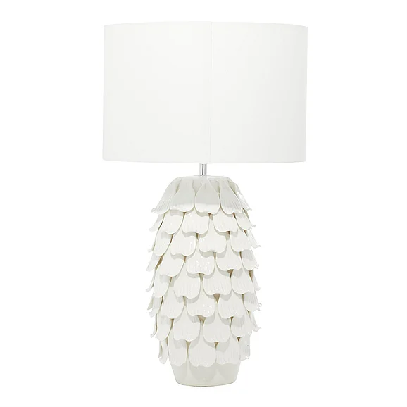 UMA White Ceramic Layered Petal Room Table Lamp, 15" x 15" x 28" | 60790