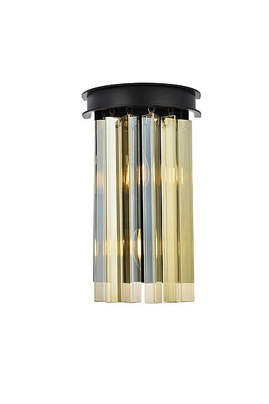 Elegant Sydney 2 Light Matte Black Wall Sconce Golden Teak (Smoky) Royal Cut Crystal 1208W8MB-GT/RC