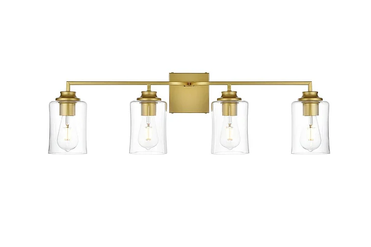 Elegant Ronnie 4 Light Brass and Clear Bath Sconce LD7314W32BRA CLOSEOUT