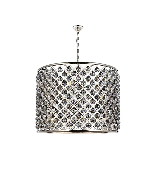 Elegant Madison 12 Light Polished Nickel Chandelier Silver Shade (Grey) Royal Cut Crystal 1206D35PN-SS/RC
