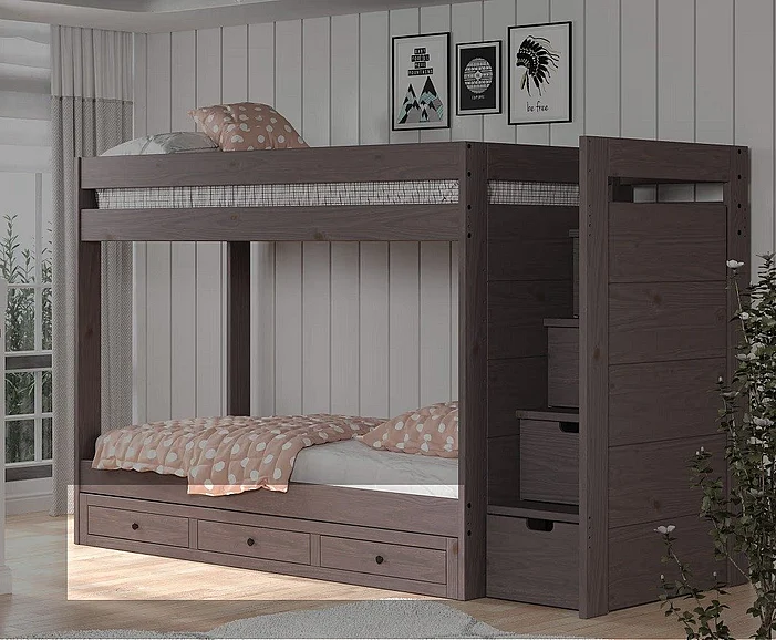 Pine Crafter Furniture Under Bed Three Drawer Storage Unit (for 11X, 12X, 16X, 40411A, 40411B, 49411B beds) in Walnut Gray 60X-Wal