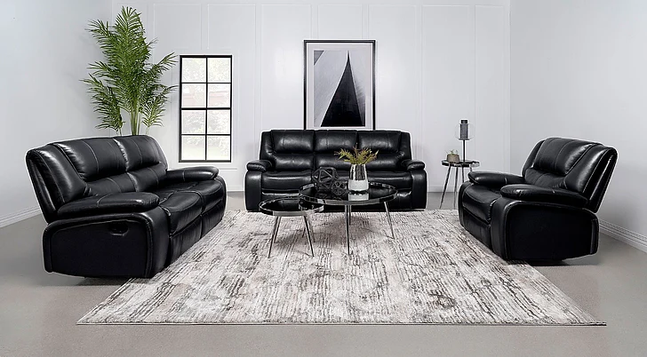 Coaster Furniture Camila 2-Piece Upholstered Motion Reclining Living Room Set in Black