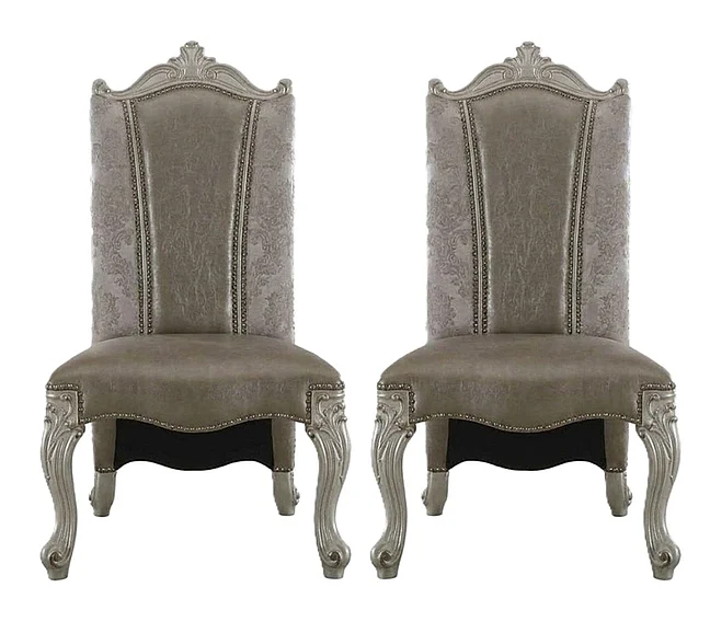 Acme Versailles Side Chair in Vintage Gray PU/Fabric & Bone White (Set of 2) 61132