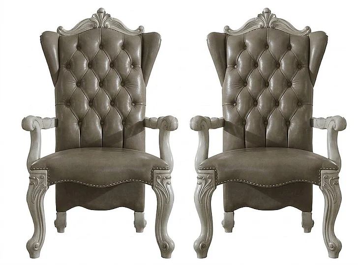 Acme Versailles Arm Chair in Vintage Gray PU & Bone White (Set of 2) 61133