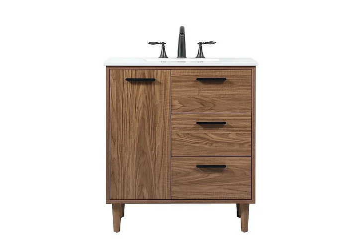 Elegant 30 In. Single Bathroom Vanity in Walnut Brown VF47030WB