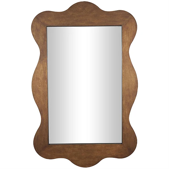 UMA Brown Wooden Room Wall Mirror with Wide Wavy Frame, 41" x 2" x 65" | 61395