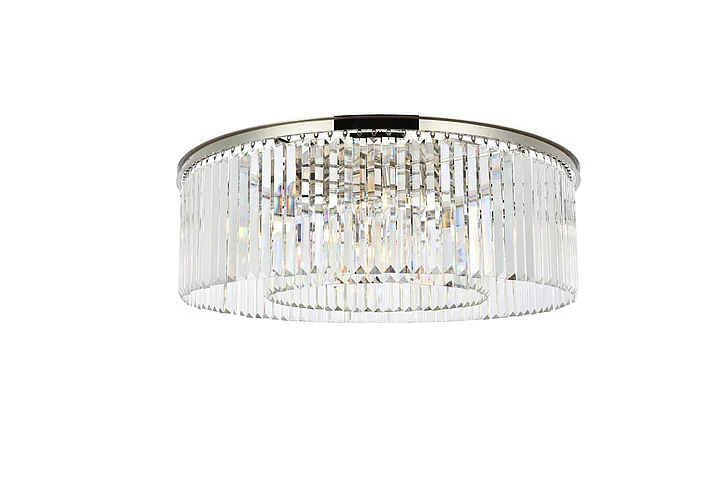 Elegant Sydney 10 Light Polished Nickel Flush Mount Clear Royal Cut Crystal 1238F43PN/RC