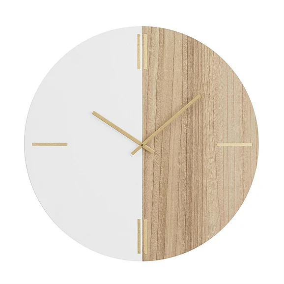 UMA CosmoLiving by Cosmopolitan Brown Wooden Round Decorative Wall Clock with Marble Side, 24 x 2 x 24 | 61492
