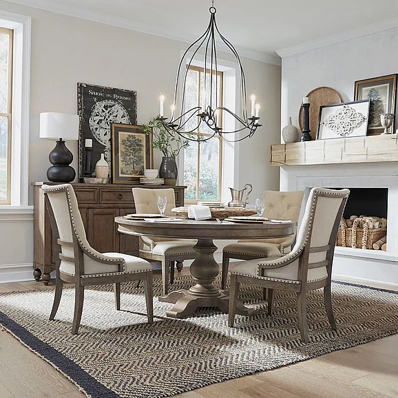 Liberty Furniture Americana Farmhouse 5pc Single Pedestal Table Set in Dusty Taupe 615-DR-5PDS