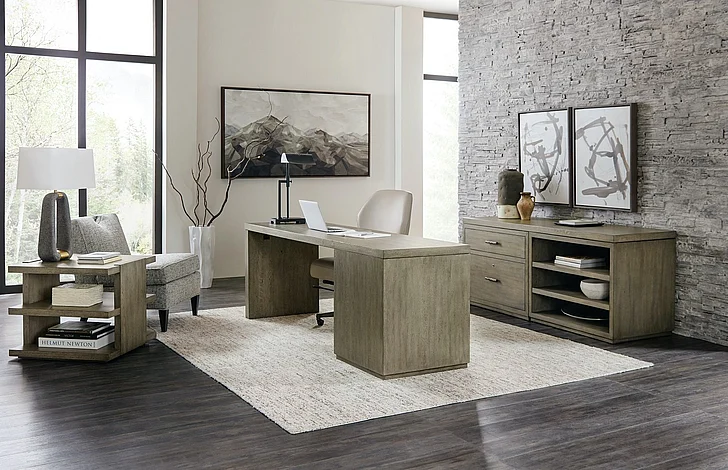 Hooker Furniture Linville Falls 3pc 72" Office Furniture Set in Gray Smoke