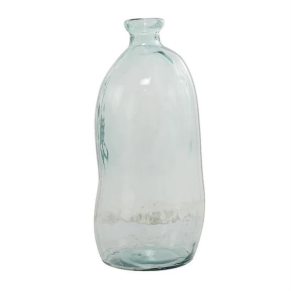 UMA Blue Recycled Glass Handmade Spanish Bottleneck Curved Decorative Vase, 13 x 13 x 29 | 61653