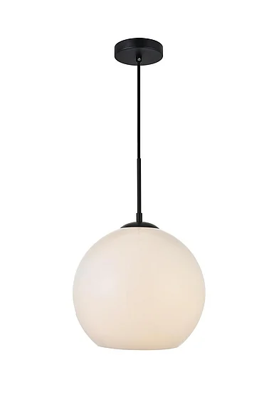 Elegant Baxter 1 Light Black Pendant with Frosted White Glass LD2225BK
