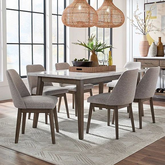 Liberty Furniture Edison 7pcs Rectangular Dining Table Set in Brownstone w/ Faux Marble Tops