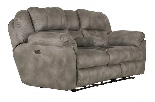 Catnapper Ferrington Power Headrest Power Lay Flat Reclining Console Loveseat in Steel
