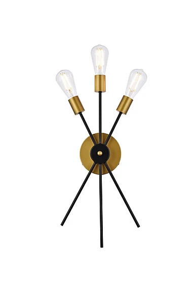 Elegant Lucca 11 In. Bath Sconce in Black and Brass LD640W10BRK CLOSEOUT