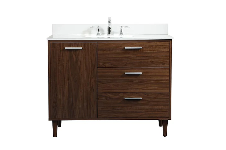 Elegant 42 In. Bathroom Vanity in Walnut with Backsplash VF47042MWT-BS