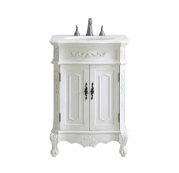 Elegant 24 In. Single Bathroom Vanity in Antique White with Ivory White Engineered Marble VF-1006-VW