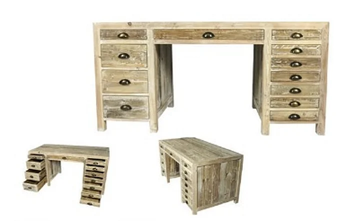 Moti Furniture Bailey 12 Drawer Hawkins Desk in Light Grey Wash