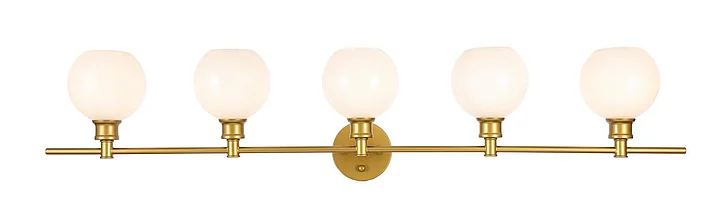 Elegant Collier 5 Light Brass and Frosted White Glass Wall Sconce LD2327BR