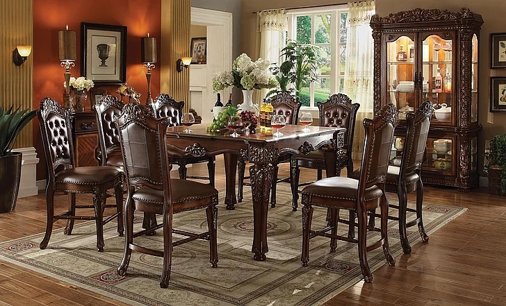 Acme Vendome 9PC Square Counter Height Dining Room Set in Cherry