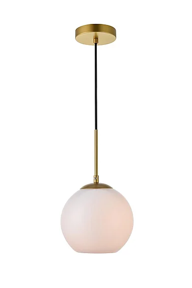 Elegant Baxter 1 Light Brass Pendant with Frosted White Glass LD2207BR
