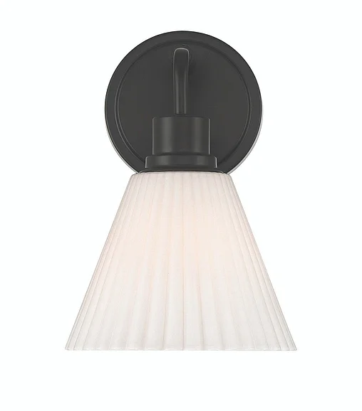 Craftmade Pleated II 1 Light Wall Sconce in Flat Black (Cased White Glass) 62301-FB