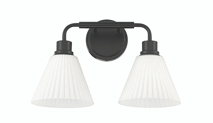 Craftmade Pleated II 2 Light Vanity in Flat Black (Cased White Glass) 62302-FB