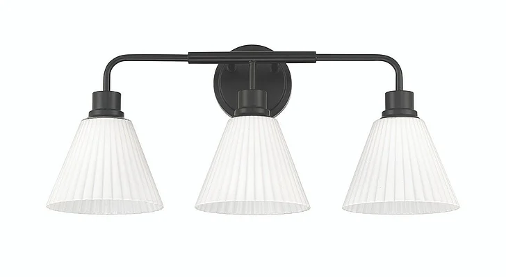 Craftmade Pleated II 3 Light Vanity in Flat Black (Cased White Glass) 62303-FB