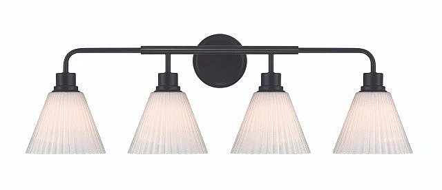 Craftmade Pleated II 4 Light Vanity in Flat Black (Cased White Glass) 62304-FB