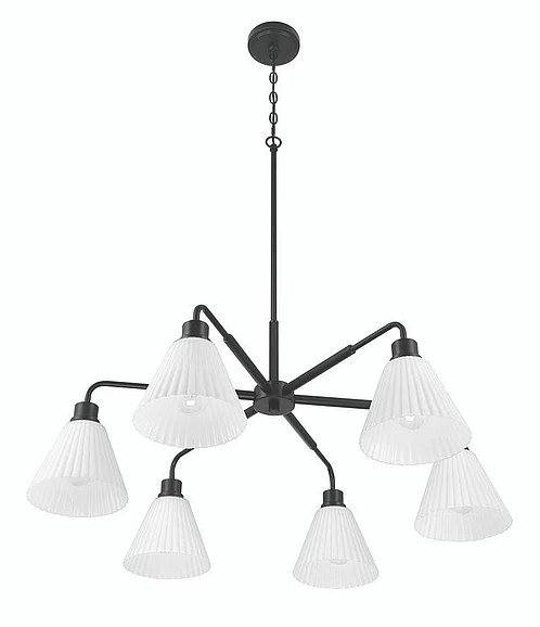 Craftmade Pleated II 6 Light Chandelier in Flat Black (Cased White Glass) 62326-FB