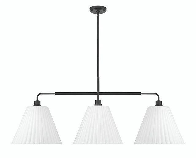 Craftmade Pleated II 3 Light Island in Flat Black (Cased White Glass) 62373-FB