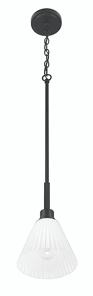 Craftmade Pleated II 1 Light Mini Pendant in Flat Black (Cased White Glass) 62391-FB