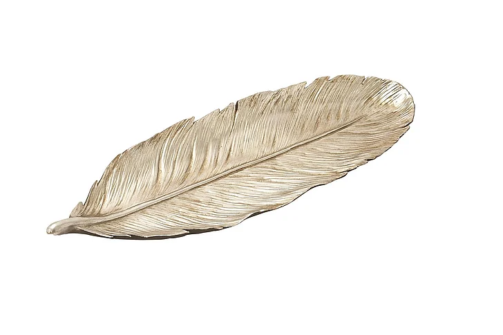 UMA Silver Polystone Bird Feather Decorative Bowl, 26" x 9" x 2" | 62481 CLOSEOUT