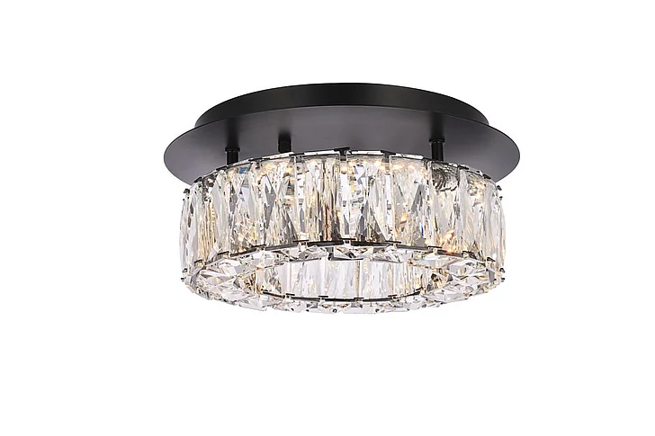 Elegant Monroe 12 In. Led Single Flush Mount in Black 3503F12BK