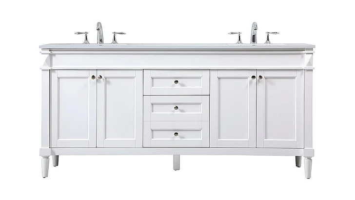 Elegant 72 In. Double Bathroom Vanity in White VF31872DWH