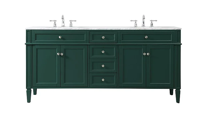 Elegant 72 In. Double Bathroom Vanity in Green VF12572DGN