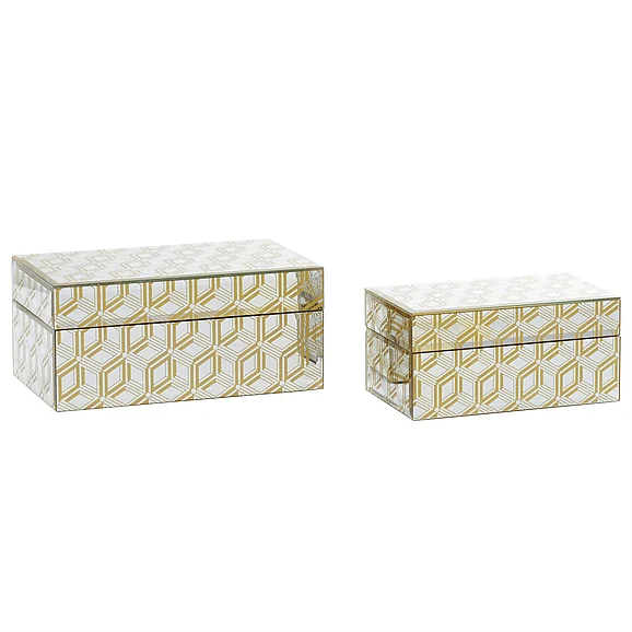 UMA CosmoLiving by Cosmopolitan Gold Wooden Geometric Decorative Jewelry Box, Set of 2 11, 9W | 62692 CLOSEOUT