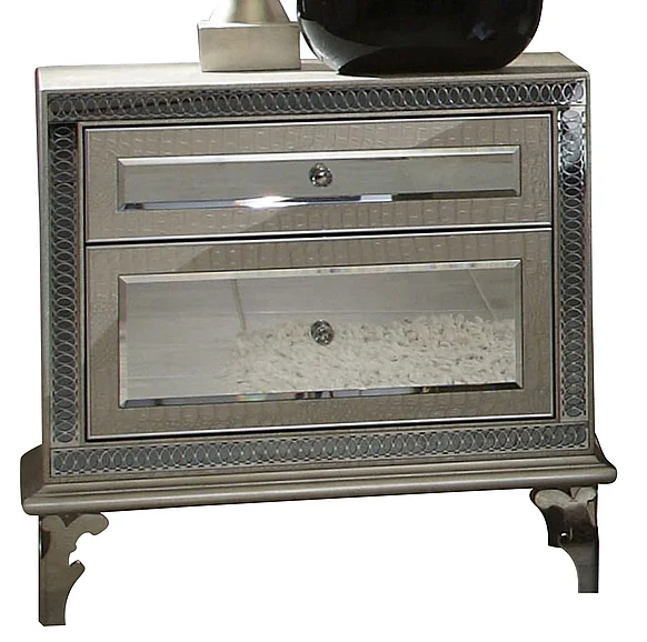 AICO Hollywood Swank Upholstered Nightstand in Crystal Croc 03040-09 CLEARANCE CLOSEOUT