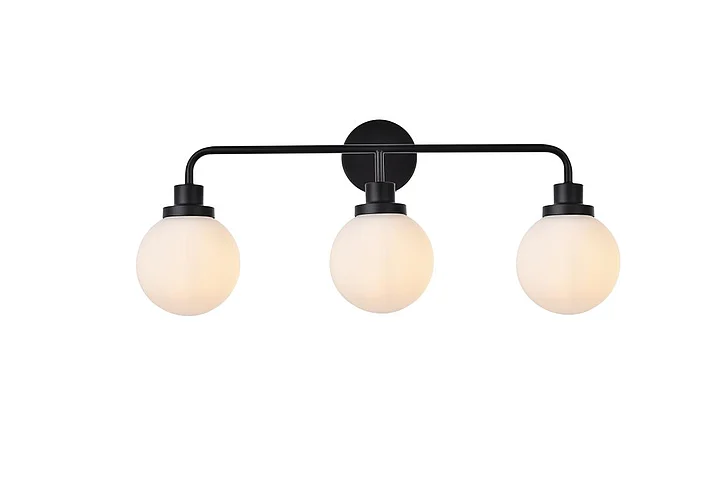 Elegant Hanson 3 Lights Bath Sconce in Black with Frosted Shade LD7034W28BK