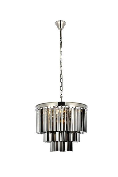 Elegant Sydney 9 Light Polished Nickel Chandelier Silver Shade (Grey) Royal Cut Crystal 1201D20PN-SS/RC
